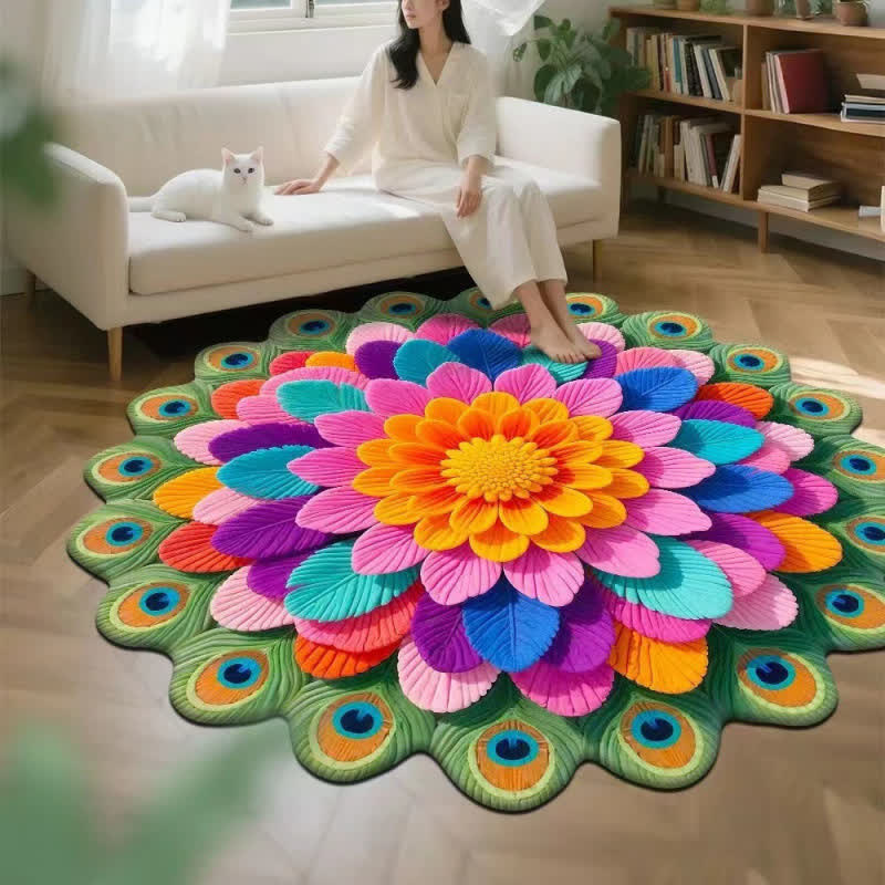 Ownkoti Peacock Floral 3D Effect Rug - E - 63" - image 4