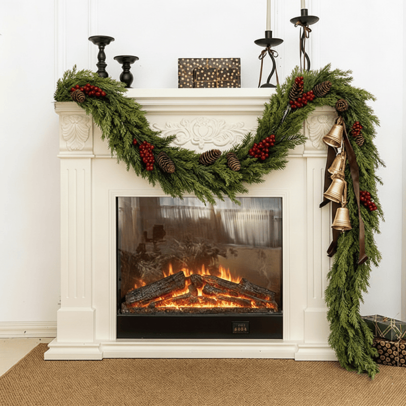 Ownkoti Faux Cedar Pine Christmas Garland with Red Berries - image 0