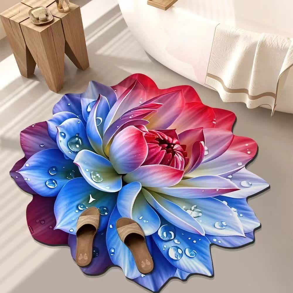 Ownkoti Colorful Floral 3D Effect Rug - Blue & Red - 55" - image 4