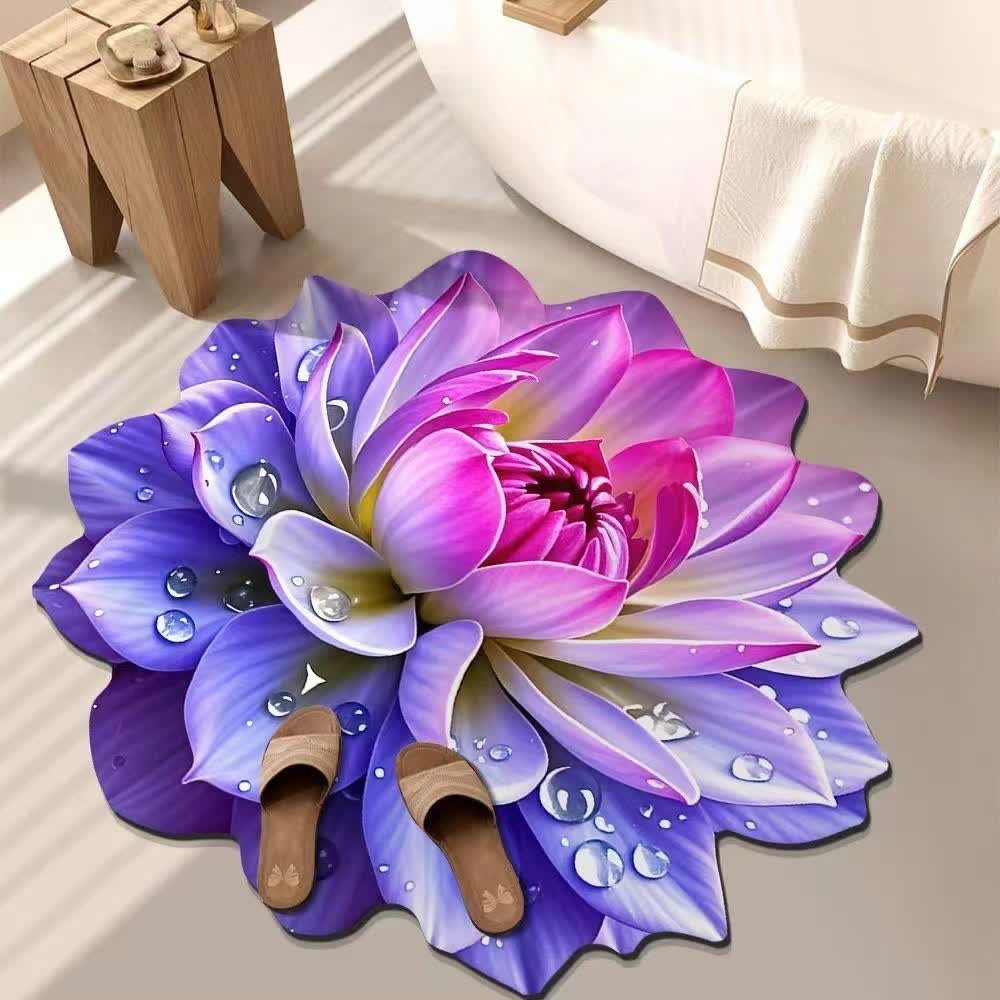 Ownkoti Colorful Floral 3D Effect Rug - Purple & Pink - 55" - image 0