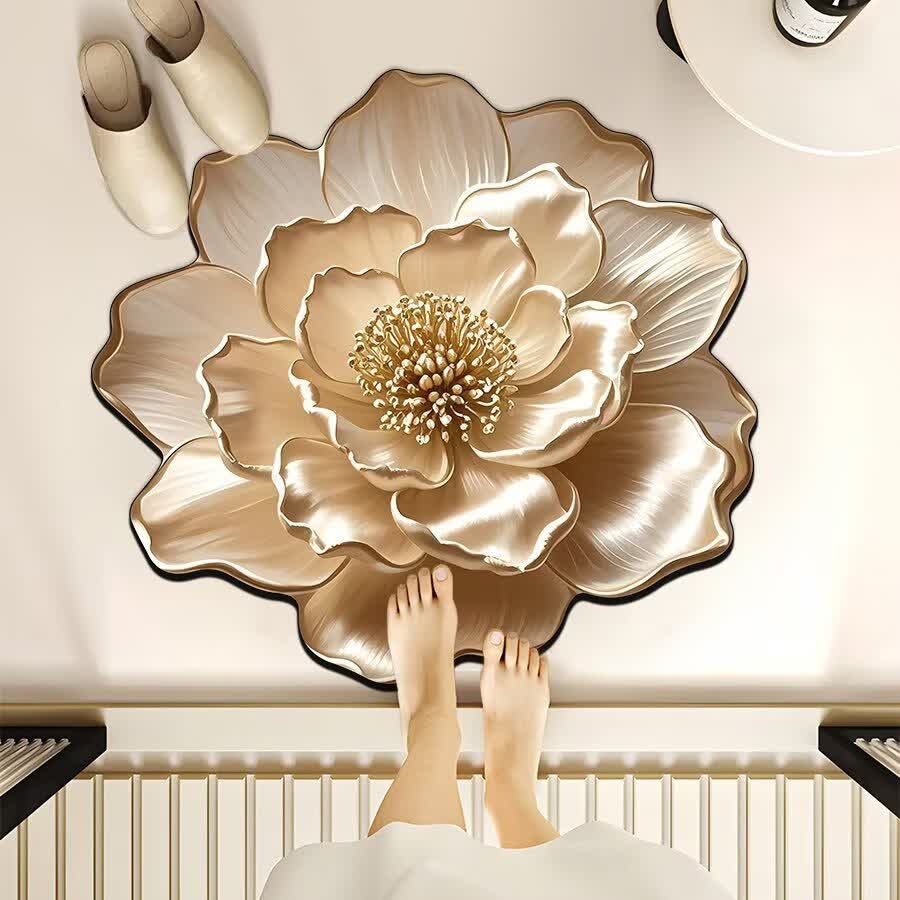 Ownkoti Flower-Shaped 3D Effect Rug - Apricot - 39" x 39" - image 1