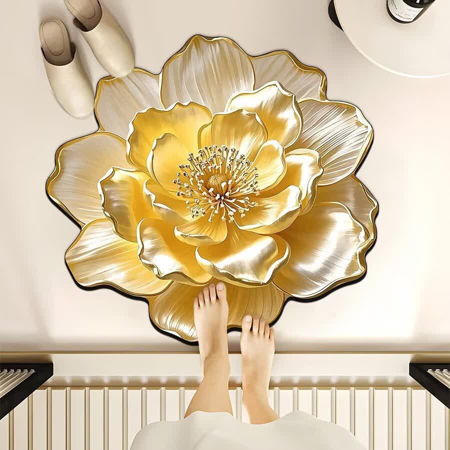 Ownkoti Flower-Shaped 3D Effect Rug - Yellow - 39" x 39" - image 2