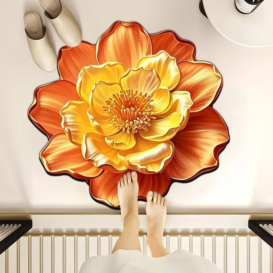 Ownkoti Flower-Shaped 3D Effect Rug - Orange & Yellow - 39" x 39" - image 4