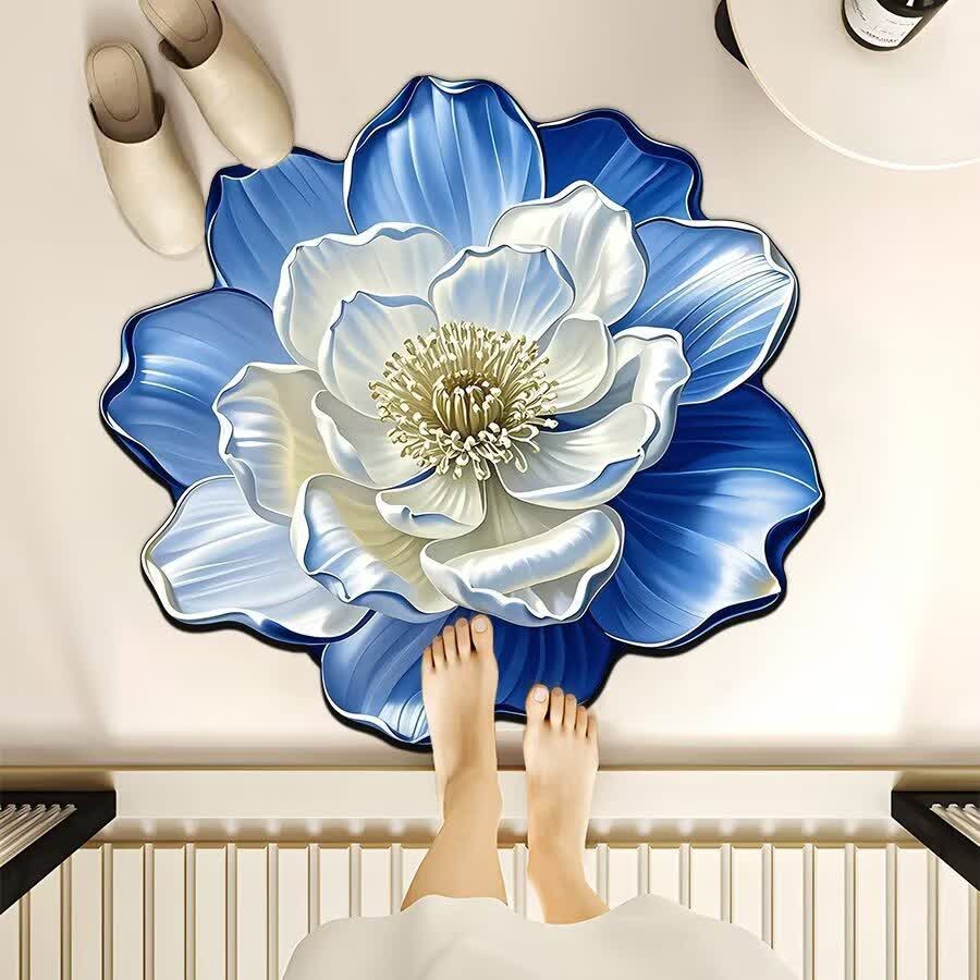Ownkoti Flower-Shaped 3D Effect Rug - Blue & White - 39" x 39" - image 5