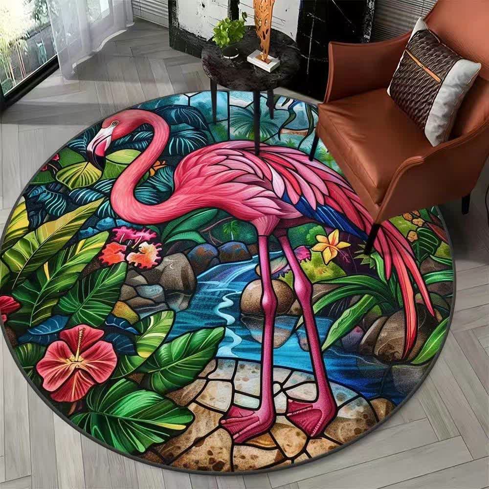Ownkoti Flamingo Jungle Floral  Round Rug - F - 47" x 47" - image 5