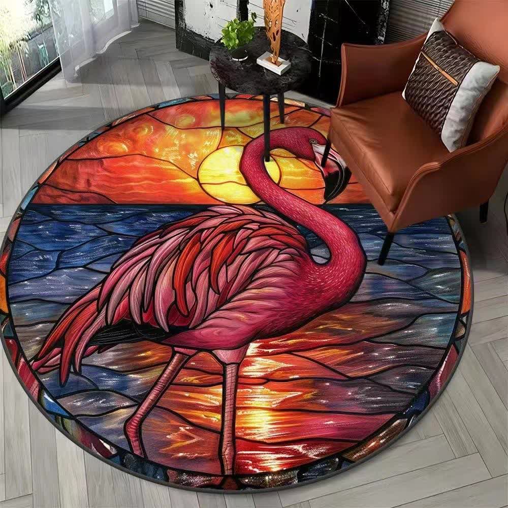 Ownkoti Flamingo Jungle Floral  Round Rug - D - 47" x 47" - image 3