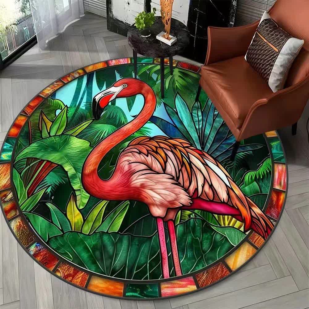 Ownkoti Flamingo Jungle Floral  Round Rug - E - 47" x 47" - image 4