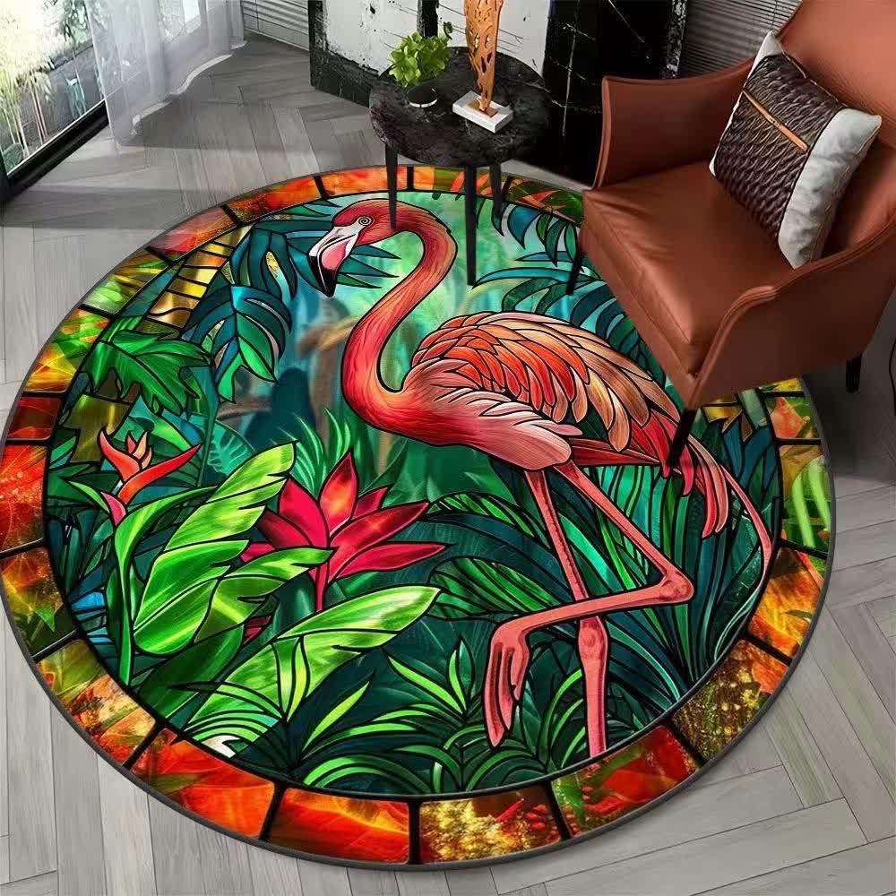 Ownkoti Flamingo Jungle Floral  Round Rug - B - 47" x 47" - image 1