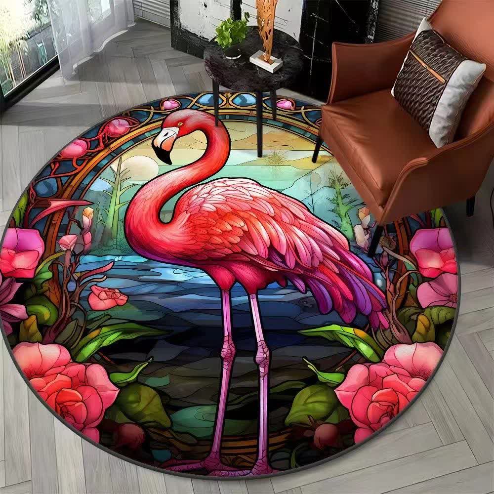Ownkoti Flamingo Jungle Floral  Round Rug - A - 47" x 47" - image 0