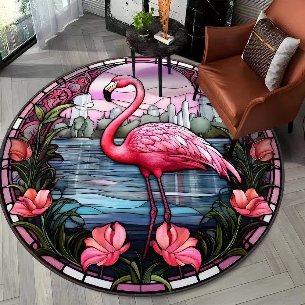 Ownkoti Flamingo Jungle Floral  Round Rug - C - 47" x 47" - image 2