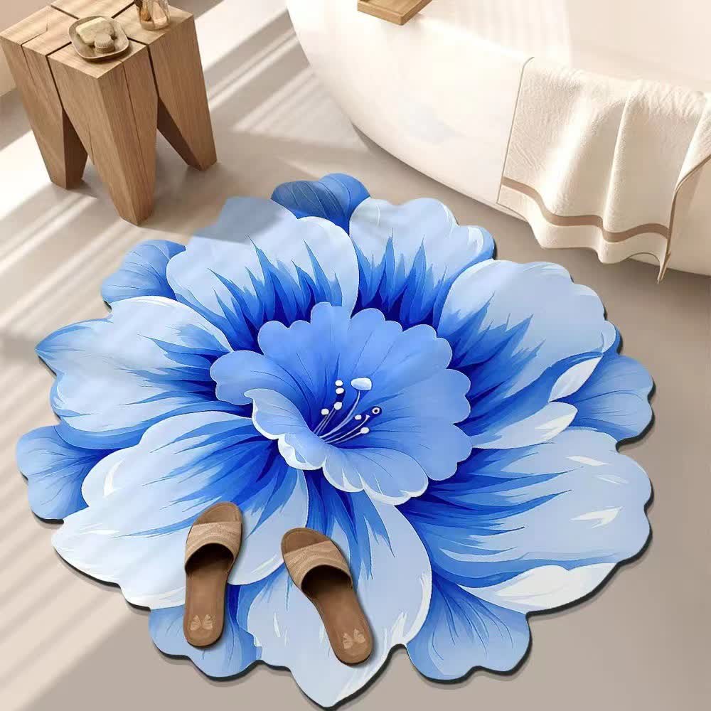 Ownkoti Rustic Style Flower 3D Effect Rug - Blue - 47" x 47" - image 3
