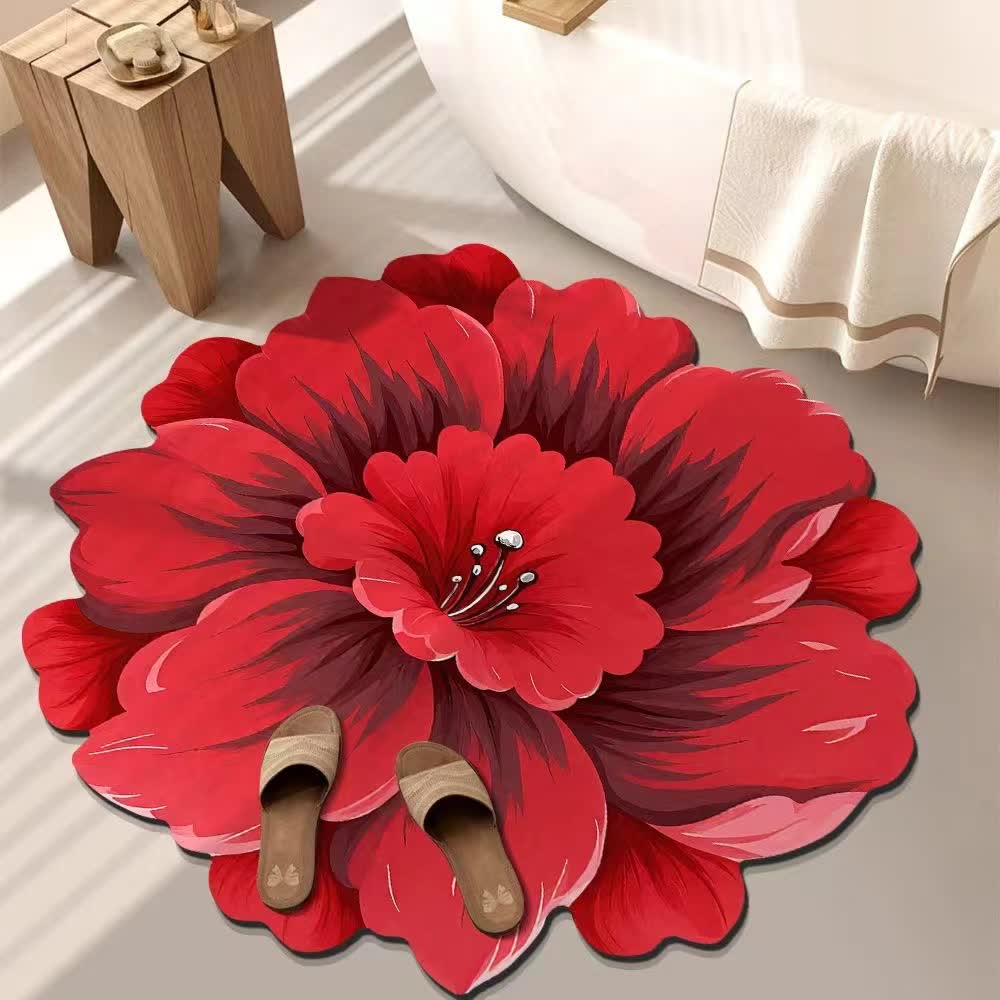Ownkoti Rustic Style Flower 3D Effect Rug - Red - 47" x 47" - image 4