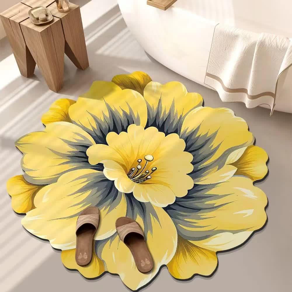 Ownkoti Rustic Style Flower 3D Effect Rug - Yellow - 47" x 47" - image 1