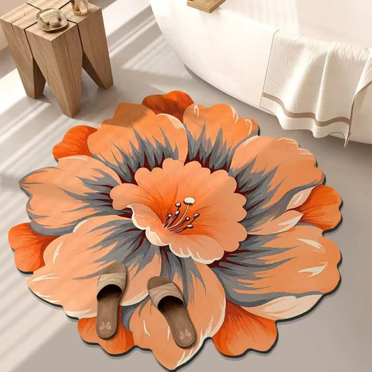 Ownkoti Rustic Style Flower 3D Effect Rug - Orange - 47" x 47" - image 0