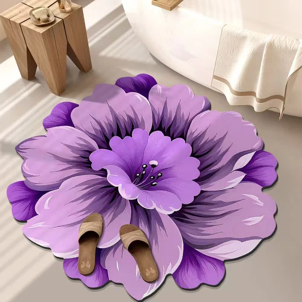 Ownkoti Rustic Style Flower 3D Effect Rug - Purple - 47" x 47" - image 2