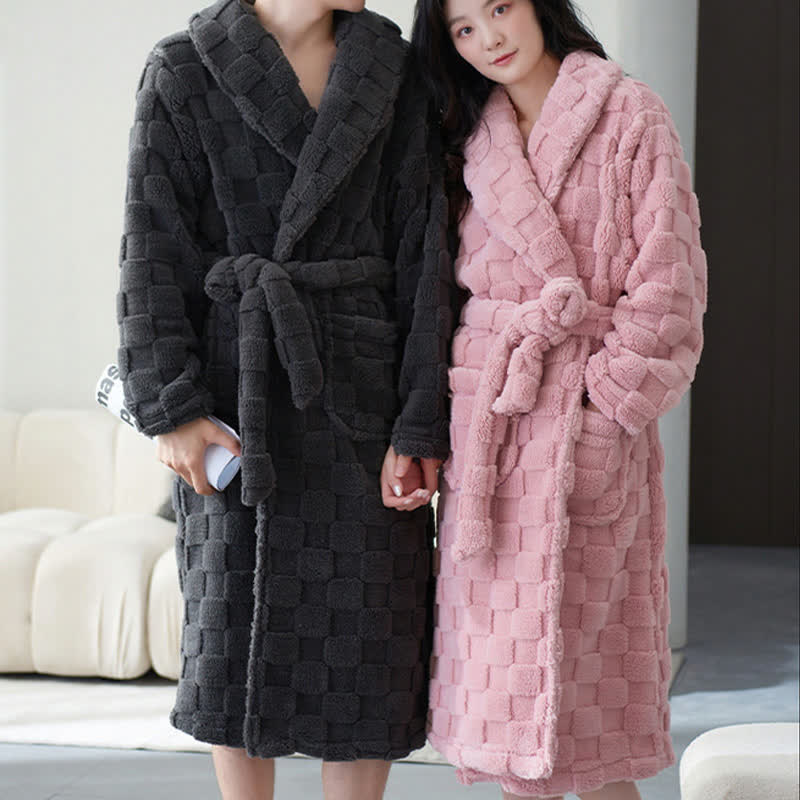Ownkoti Couple Matching Plaid Textured Fleece Robe - image 2
