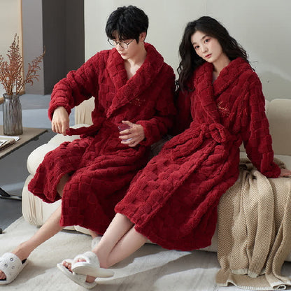 Ownkoti Couple Matching Plaid Textured Fleece Robe - image 3