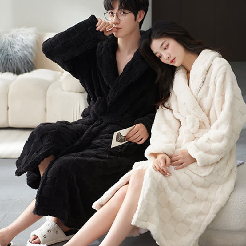 Ownkoti Couple Matching Plaid Textured Fleece Robe - image 4