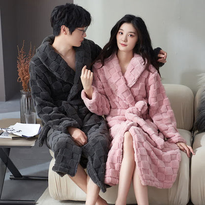 Ownkoti Couple Matching Plaid Textured Fleece Robe - image 1