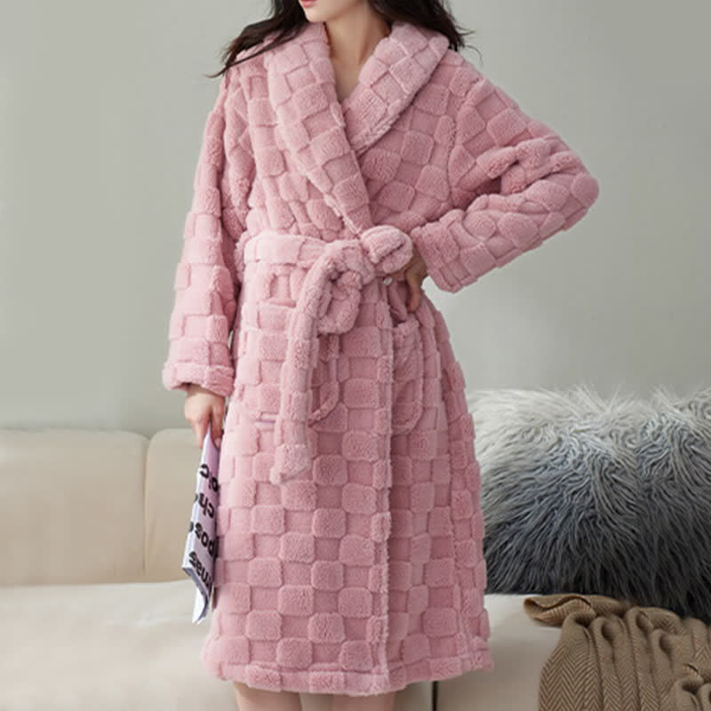 Ownkoti Couple Matching Plaid Textured Fleece Robe - image 14