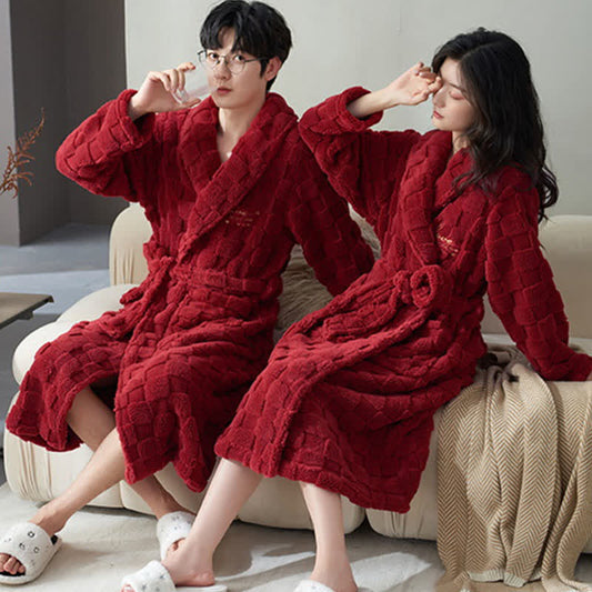 Ownkoti Couple Matching Plaid Textured Fleece Robe - image 0