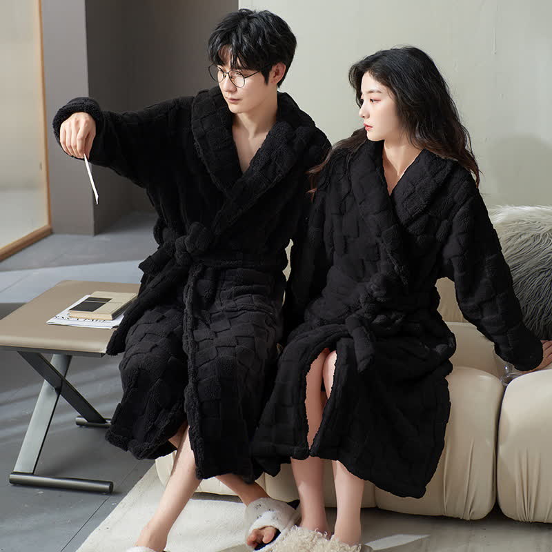 Ownkoti Couple Matching Plaid Textured Fleece Robe - image 6
