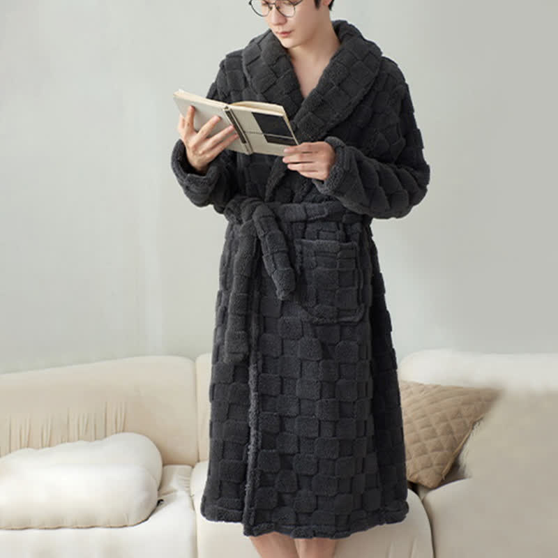 Ownkoti Couple Matching Plaid Textured Fleece Robe - image 12