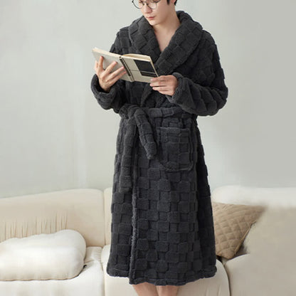 Ownkoti Couple Matching Plaid Textured Fleece Robe - image 12