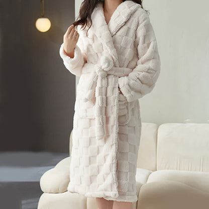 Ownkoti Couple Matching Plaid Textured Fleece Robe - White - Women:XXL - image 15