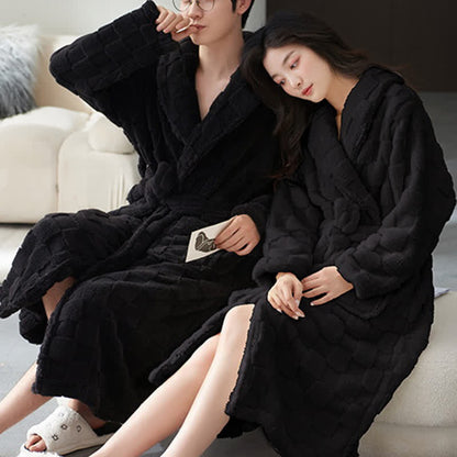 Ownkoti Couple Matching Plaid Textured Fleece Robe - image 7