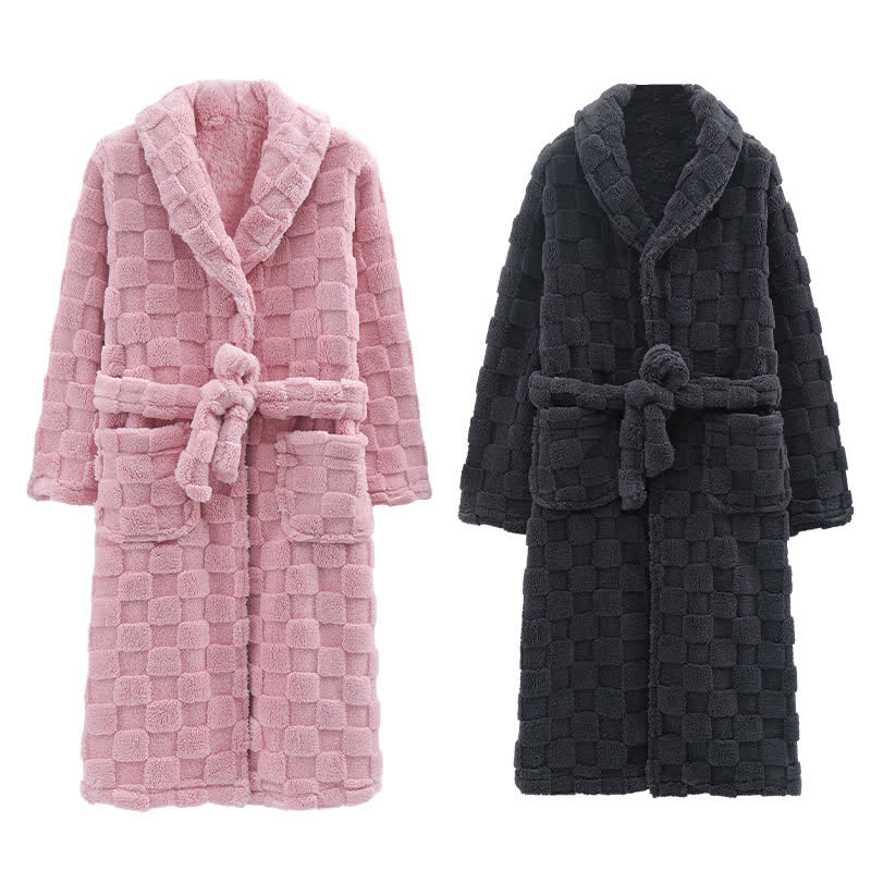 Ownkoti Couple Matching Plaid Textured Fleece Robe - image 8