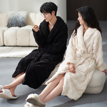 Ownkoti Couple Matching Plaid Textured Fleece Robe - image 5
