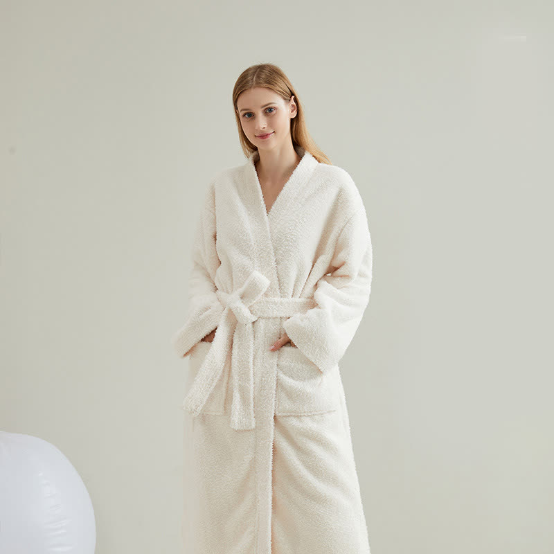 Ownkoti Couple Matching Solid Color Bathrobe Pants Set - Bathrobe with pants - Beige - XXL - image 4