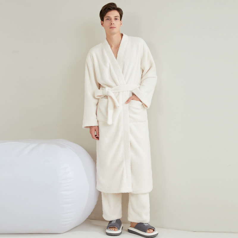 Ownkoti Couple Matching Solid Color Bathrobe Pants Set - image 5