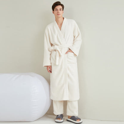 Ownkoti Couple Matching Solid Color Bathrobe Pants Set - image 5