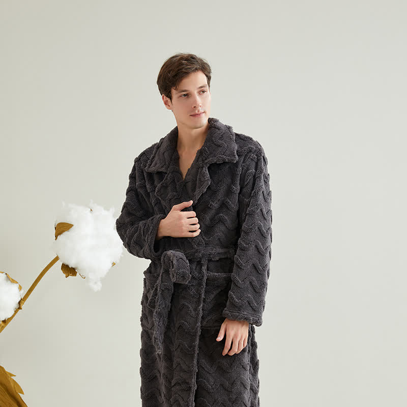 Ownkoti Unisex Solid Wavy Textured Bathrobe - Dark Gray - XL - image 11
