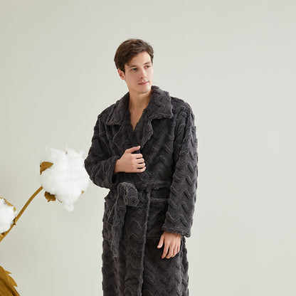 Ownkoti Unisex Solid Wavy Textured Bathrobe - Dark Gray - XL - image 11