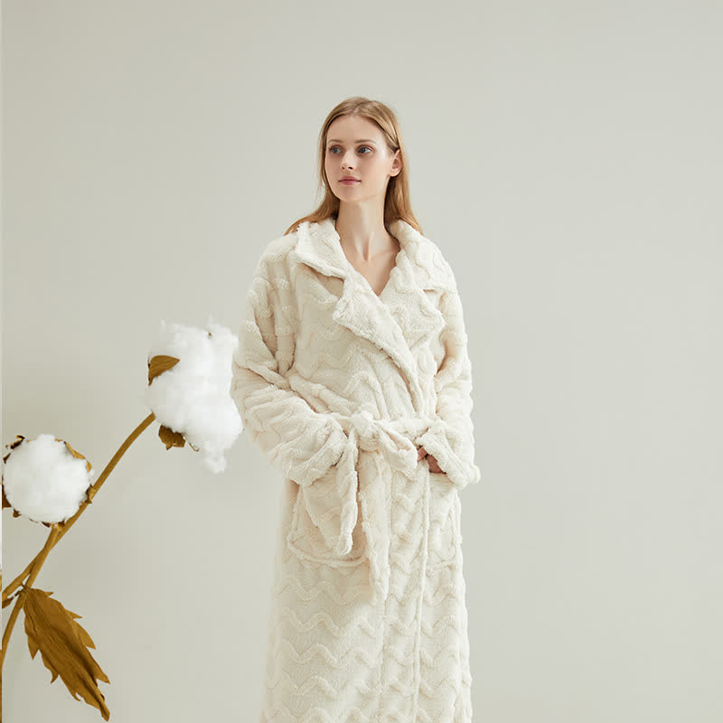 Ownkoti Unisex Solid Wavy Textured Bathrobe - Beige - M - image 1
