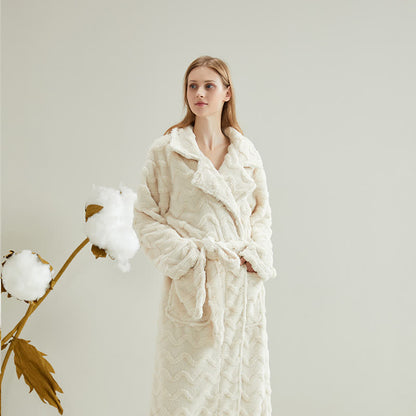 Ownkoti Unisex Solid Wavy Textured Bathrobe - Beige - M - image 1