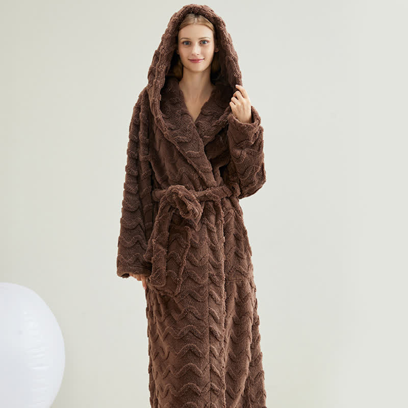 Ownkoti Unisex Wavy Textured Hooded Bathrobe - Coffee - 2XL - image 7
