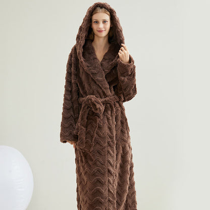 Ownkoti Unisex Wavy Textured Hooded Bathrobe - Coffee - 2XL - image 7