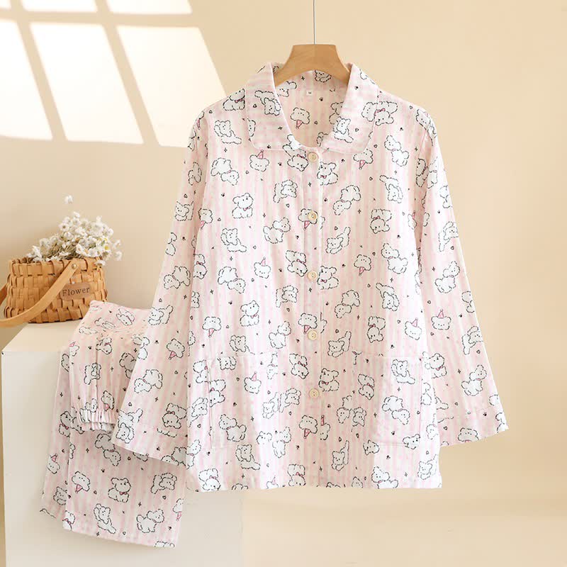 Ownkoti Cartoon Puppy Brushed Cotton Loungewear Set - image 1