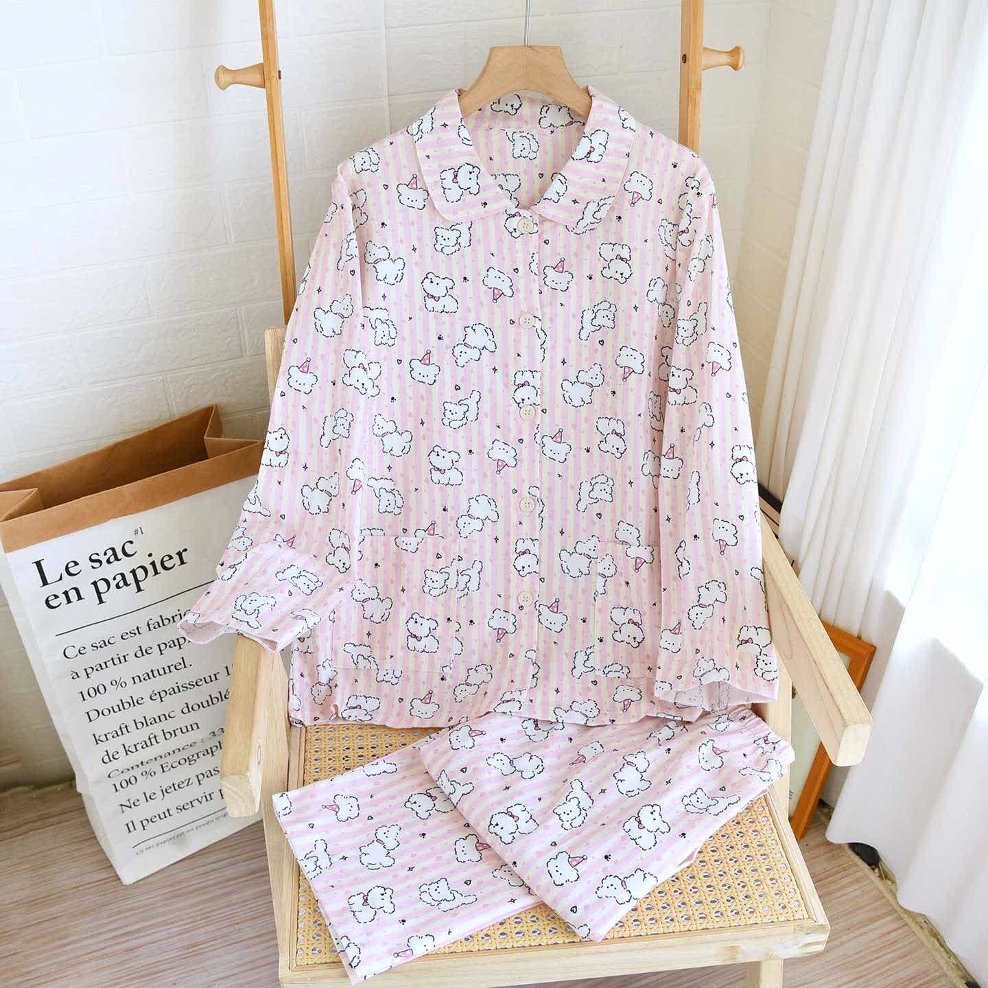 Ownkoti Cartoon Puppy Brushed Cotton Loungewear Set - As Picture - XL - image 0