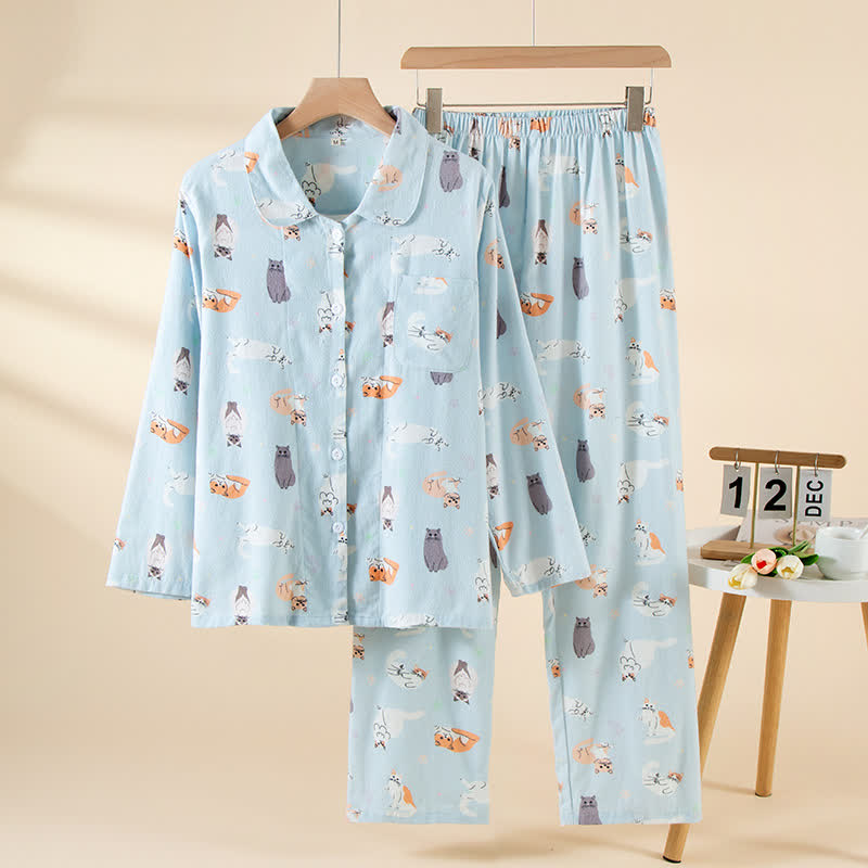 Ownkoti Cartoon Cat Brushed Cotton Loungewear Set - As Picture - XL - image 0