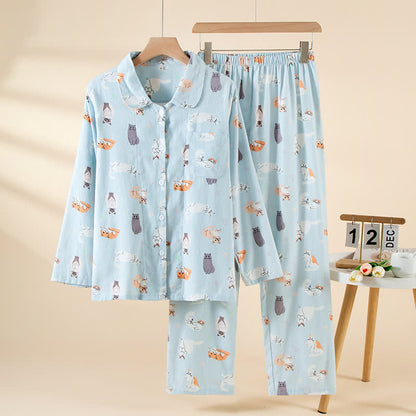 Ownkoti Cartoon Cat Brushed Cotton Loungewear Set - As Picture - XL - image 0