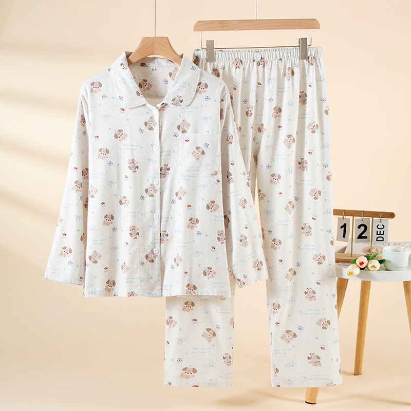 Ownkoti Dog Beige Brushed Cotton Loungewear Set - As Picture - XL - image 0