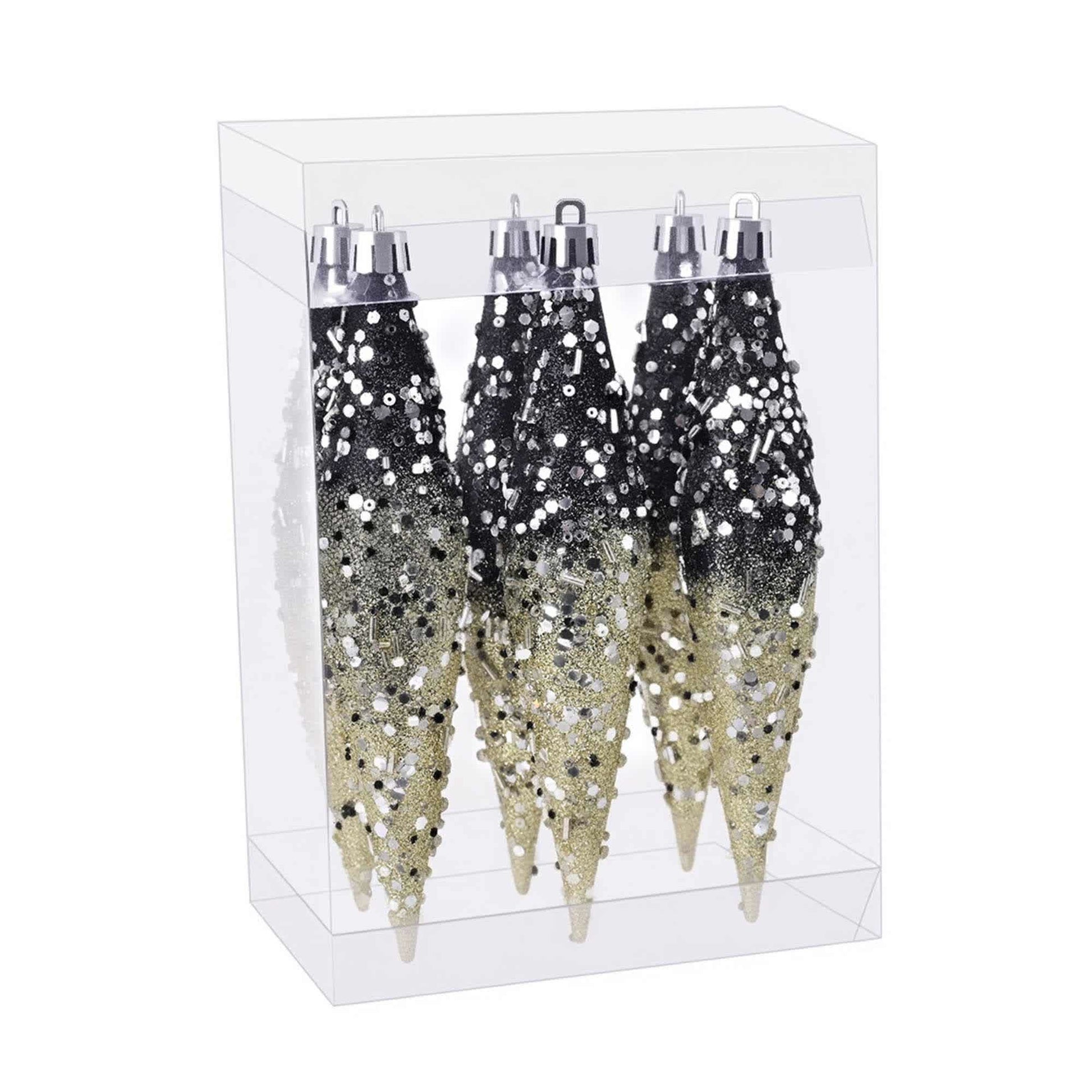 Ownkoti Gradient Glitter Christmas Tree Ornament Set - Black Gold - image 8