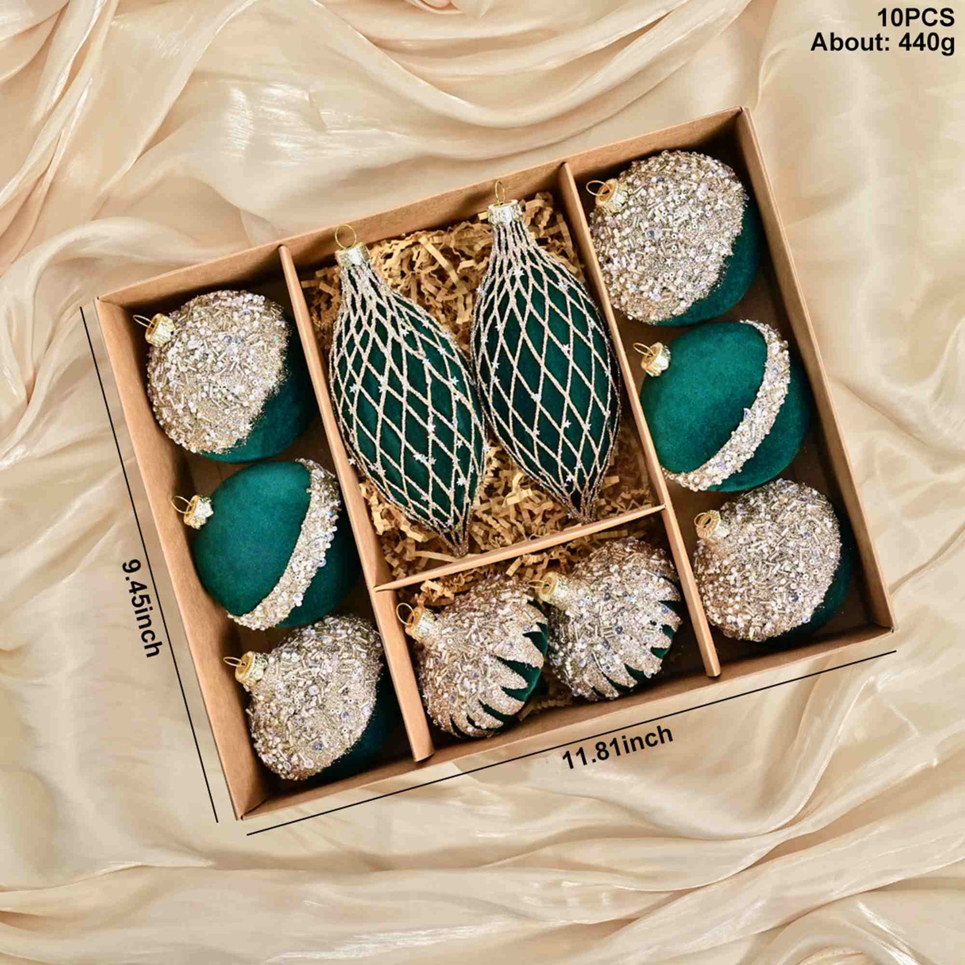 Ownkoti Christmas Velvet Balls With Glitter Accents - Blackish green - image 13