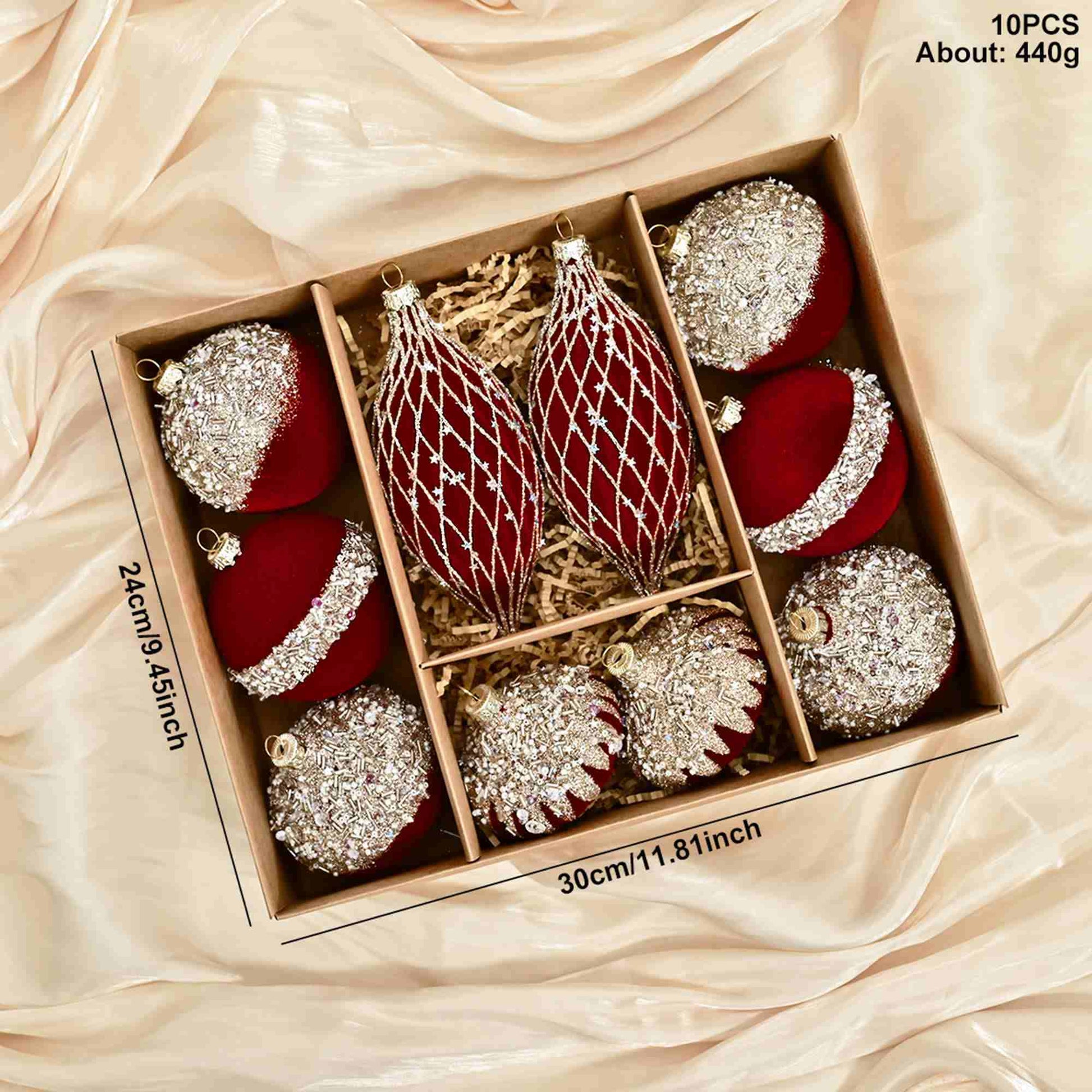 Ownkoti Christmas Velvet Balls With Glitter Accents - Wine red - image 3