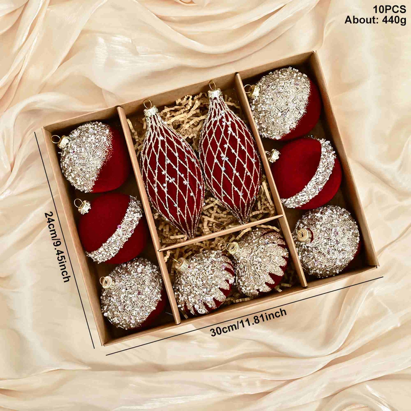 Ownkoti Christmas Velvet Balls With Glitter Accents - Wine red - image 1